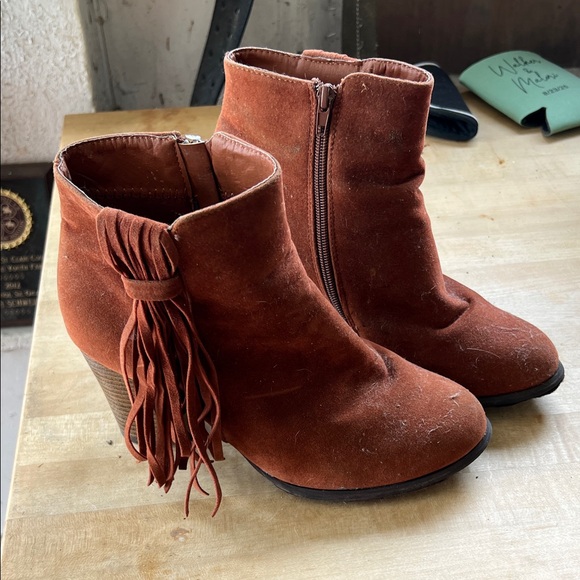 Qupid Burnt Orange Fringe Ankle Booties - Picture 1 of 1